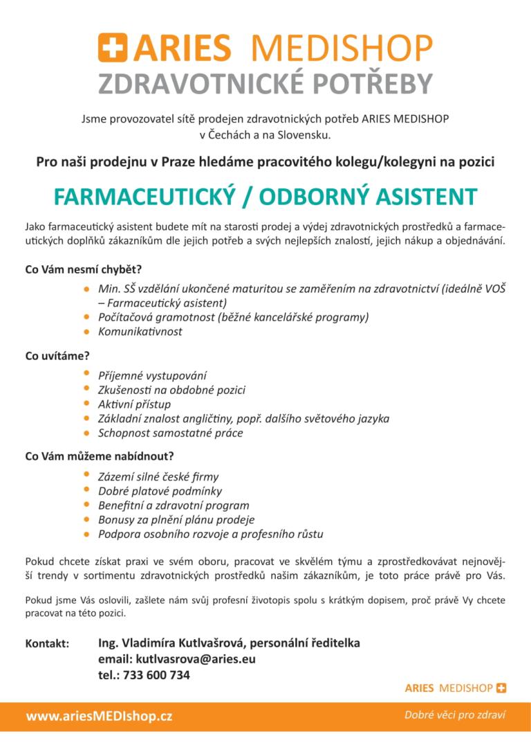 Farmaceutický asistent, nabídka práce Praha